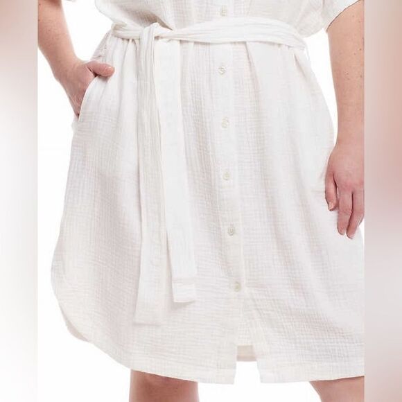 NWT Weatherproof Vintage Women’s White Short Sleeve Button Up Gauzy Dress Size M - Picture 6 of 10